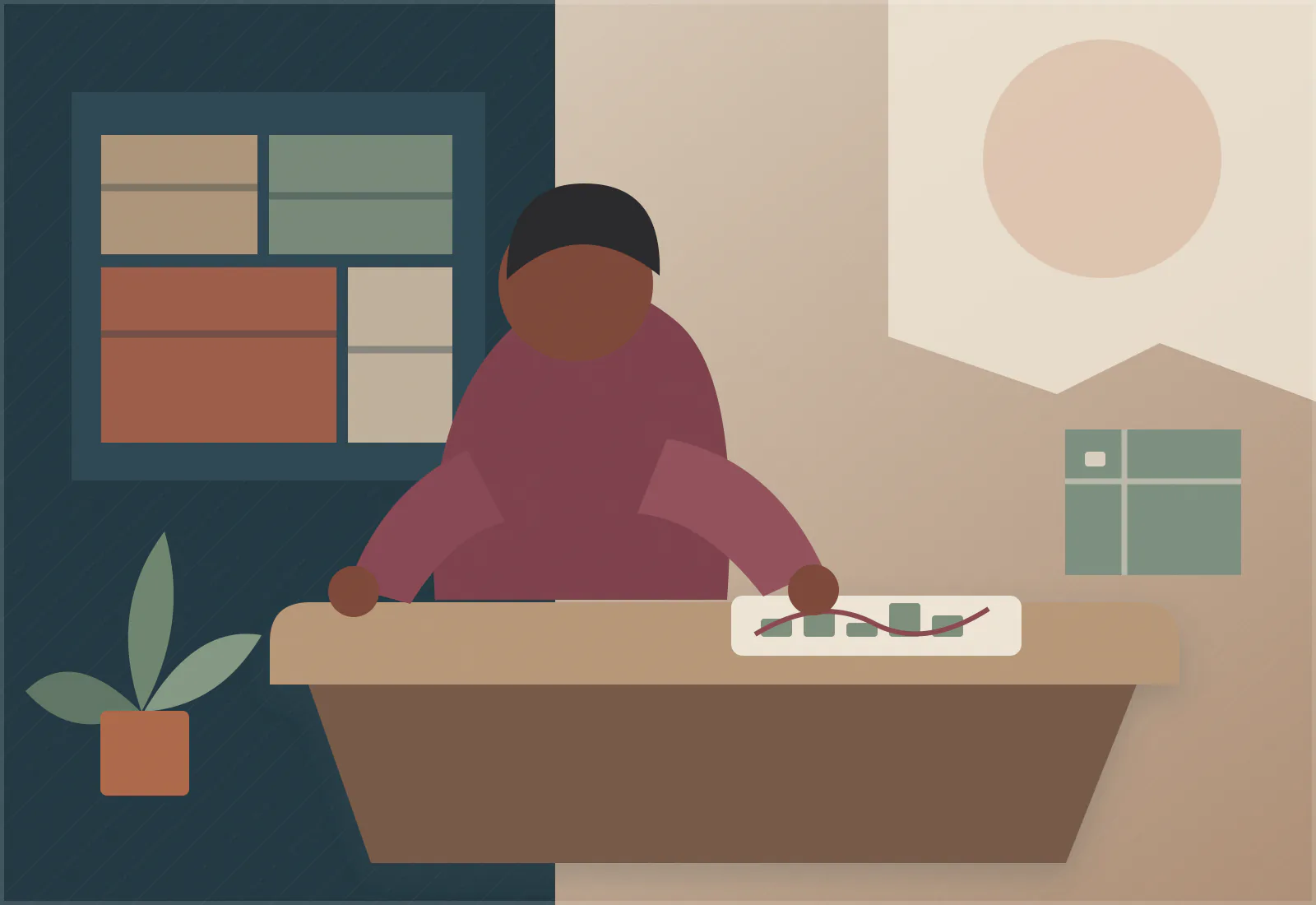 Table de travail avec agenda et repères de trésorerie abstraits